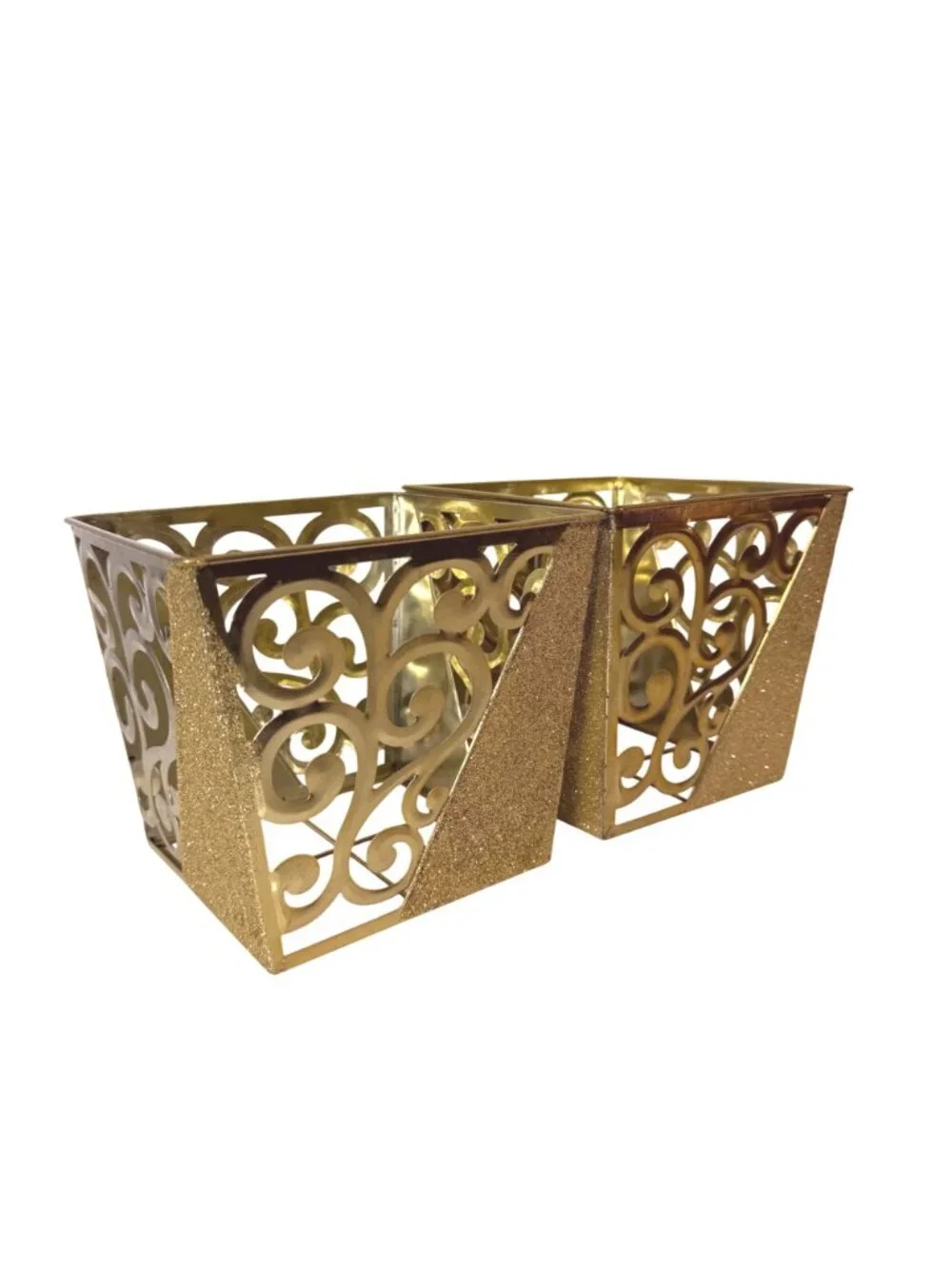 Gold Metal Planter Set Decorative Glam Wedding Centerpiece Hollywood Regency